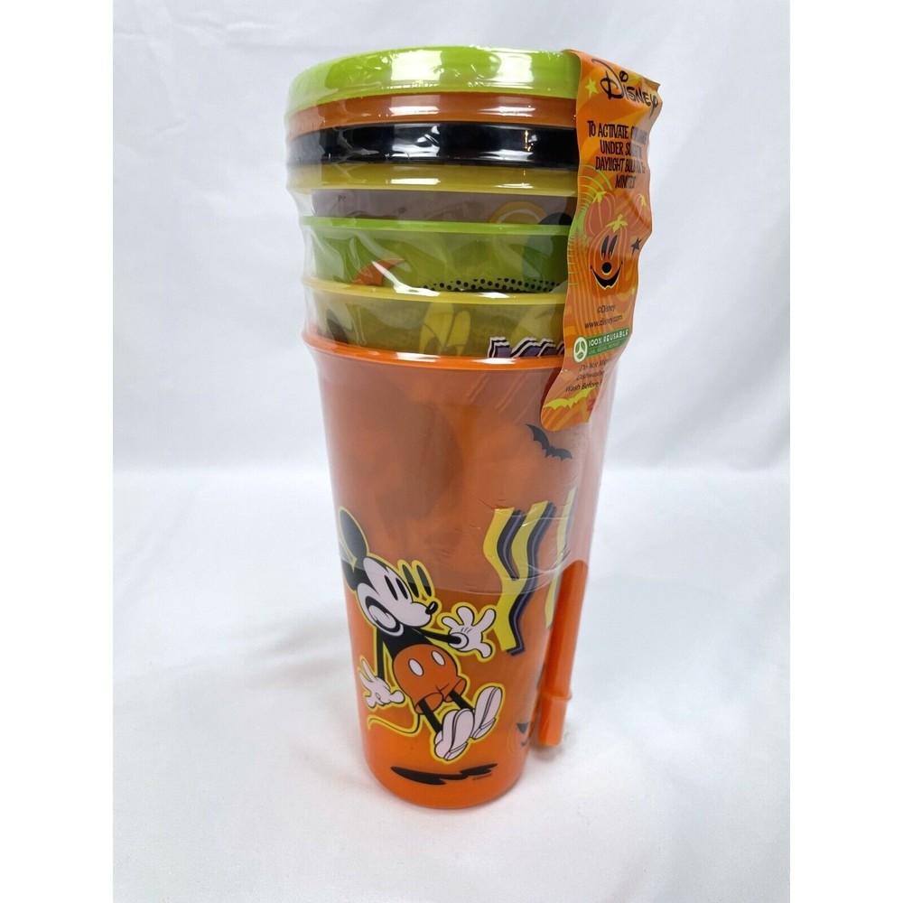 New Zak Disney Mickey Mouse Glow in the‎ Dark Cups Straws 4 pack 25oz Orange